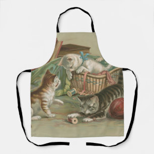 Tablier Chatons victoriens vintage jouant dans un panier à