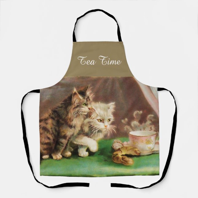 Tablier Chats à l'heure du thé vintage personnalisés   (Recto)