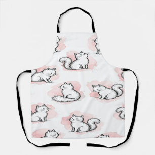 Tablier Chats Blancs Mignons Motif Aquarelle Rose Chat Kaw