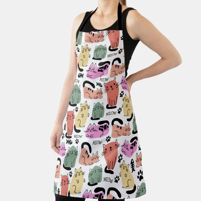 Tablier Chats doodles mignons et empreintes de pattes (Insitu)