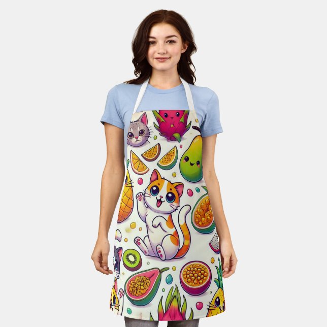 Tablier Chats Drôles & Fruits Exotiques – Mignon & (Porté)