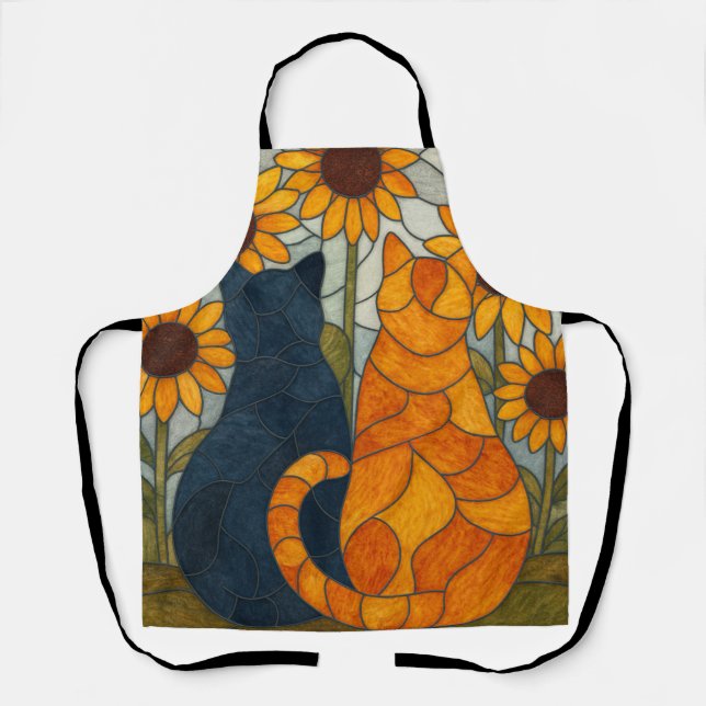 Tablier Chats en vitrail et conception d'art de tournesols (Recto)