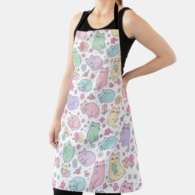 Tablier Chats et fleurs pastel Kawaii en motif  (Insitu)