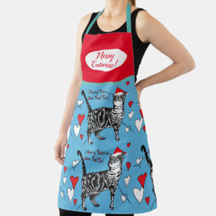 Tablier Chats mignons Chats Joyeux Noël Rouge Bleu tablie