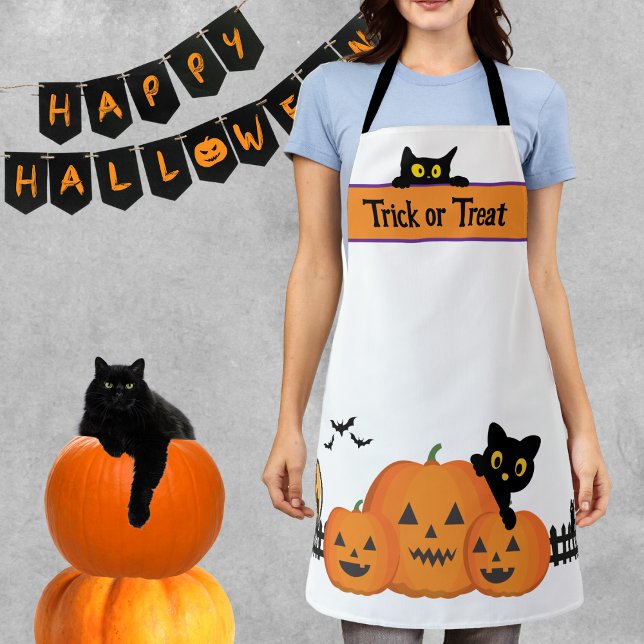 Tablier Chats noirs d'Halloween et Citrouille orange (Créateur téléchargé)