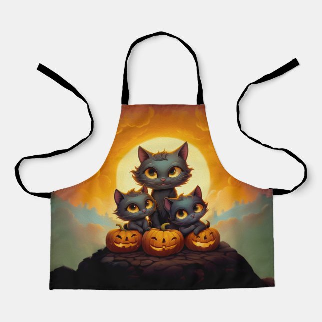 Tablier Chats noirs et citrouille mignon Halloween (Recto)