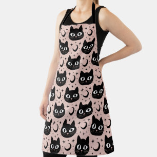 Tablier Chats noirs mignons & Halloween céleste