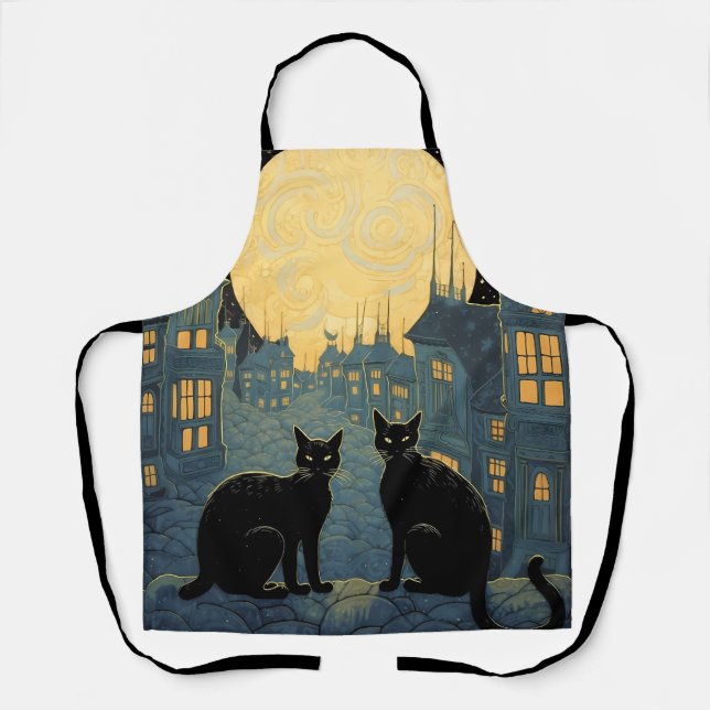 Tablier Chats noirs sur un toit (Recto)