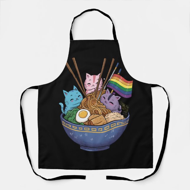 Tablier Chats Ramen Drapeau Arc-en-ciel Anime Mois de la f (Recto)
