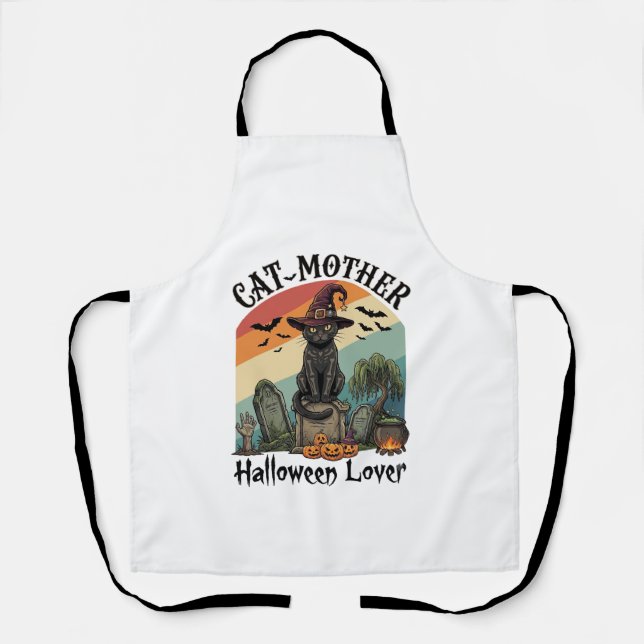Tablier Chatte Mère Amoureuse d'Halloween Chapeau de Sorci (Recto)