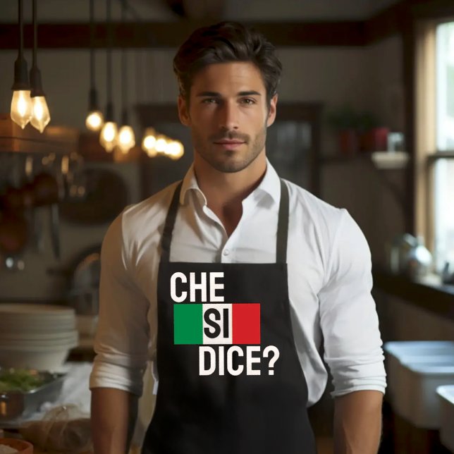 Tablier Che Si Dice ? - "Quoi de neuf ?" Italien disant no (What's Up? in Italian. Che si dice? (What's Up?) black apron Italian and Sicilian heritage gift)