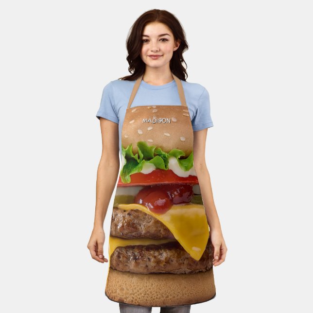 Tablier Cheeseburger Nom Personnalisé (Porté)