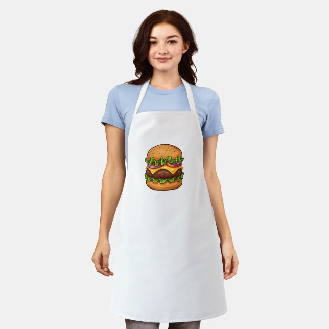 Tablier Cheesy Gourmet Burger Illustration Apron (Porté)