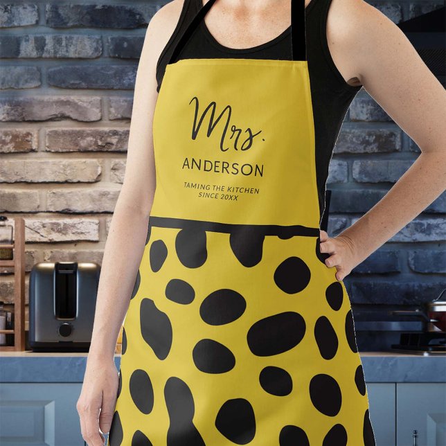 Tablier Cheetah Imprimer Taming Cuisine Jaune Noir Funny (funny apron personalized newlywed gift wild animal print cheetah yellow black taming the kitchen)