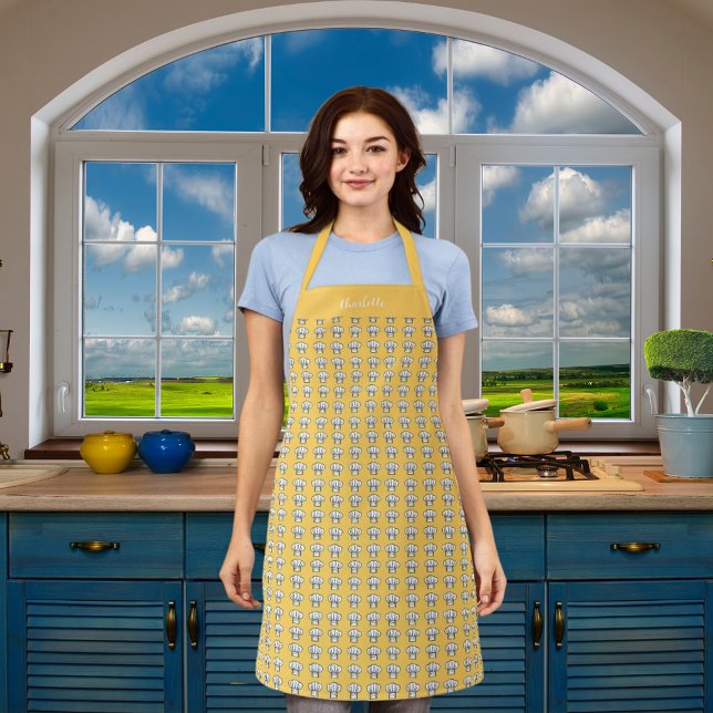 Tablier Chef blanc jaune casquette nom motif (Créateur téléchargé)