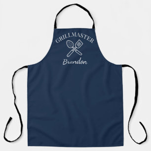 Tablier Chef bleu élégant masculin Nom Grillmaster moderne