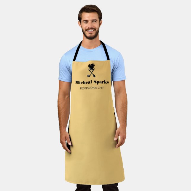 Tablier Chef casquette et cuillères silhouette beige (Porté)