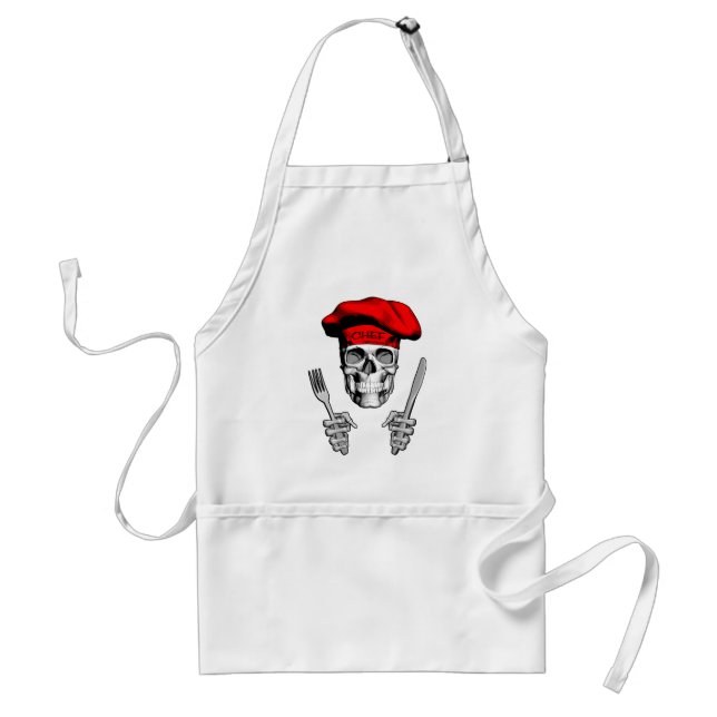 Tablier Chef Crâne : Couteau et Fourche (Devant)