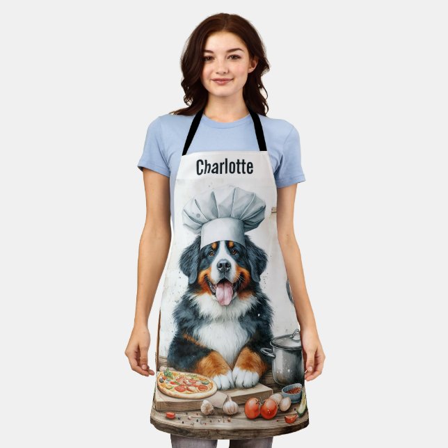 Tablier Chef de Cuisine Bernese Mountain Dog customisé (Porté)