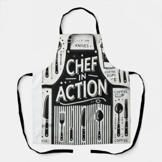 Tablier Chef en Action Apron : Cuisine noire et blanche en