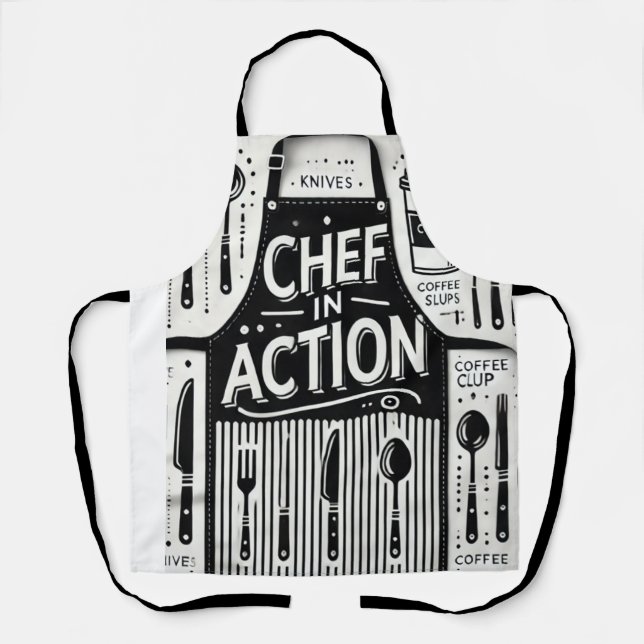 Tablier Chef en Action Apron : Cuisine noire et blanche en (Recto)