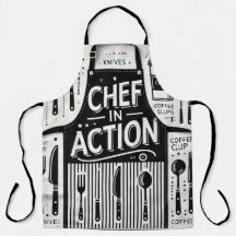 Chef en Action Apron : Cuisine noire et blanche en