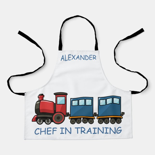 Tablier Chef en formation Train rouge Personnaliser l'aire (Recto)