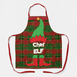 Tablier Chef Festif Elf Red et Green Tartan