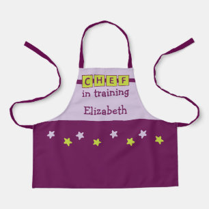 Tablier Chef Kid nom étoiles violet vert