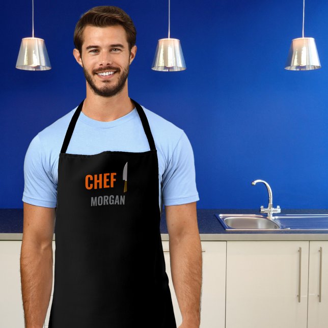 Tablier Chef masculin d'Orange et Grey (Cook in style and with a sense of humor with our fun customizable apron. )