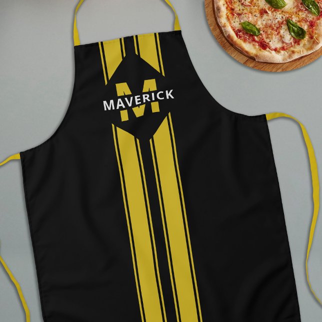 Tablier Chef masculin Monogramme et nom (Créateur téléchargé)