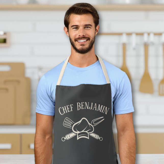Tablier Chef masculin Nom personnalisé Cuisine barbecue ta (Apron for men cool funny bbq cooking apron with customizable name and color gift for him dad gpa)