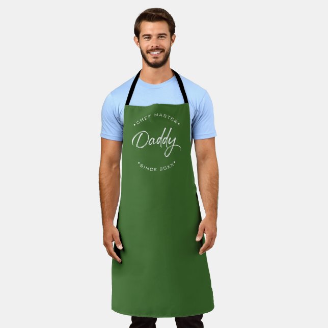 Tablier Chef Master Papa Personnalisé Année Moderne vert  (Porté)