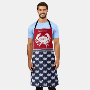 Tablier Chef Monogramme Rouge Blanc Marine Bleu Crabe Naut