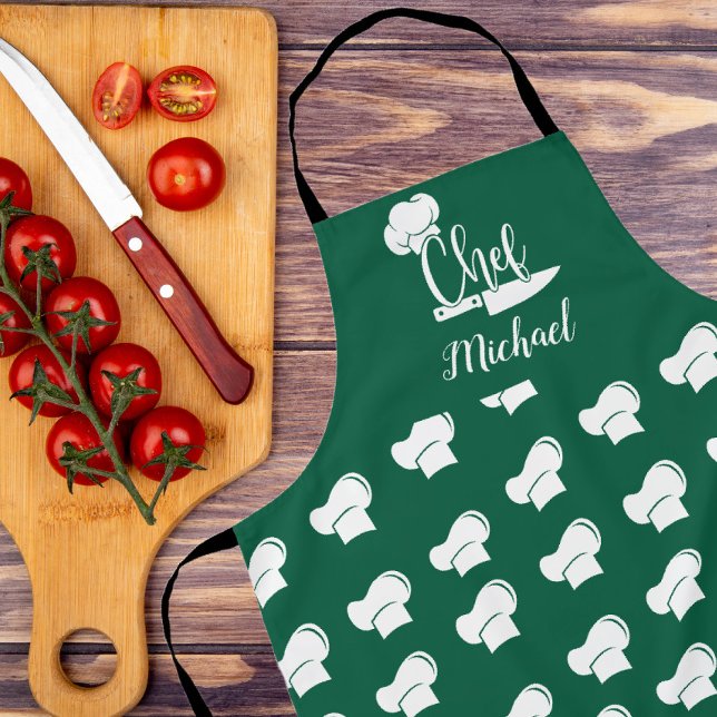 Tablier Chef personnalisé avec nom Casquette Chef vert et  (Créateur téléchargé)