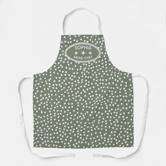 Tablier Chef personnalisé Chef Moderne Boho vert Polka Dot (Recto)
