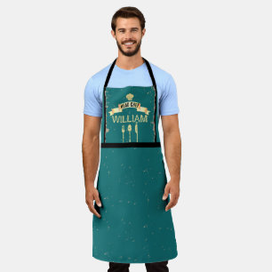 Tablier Chef personnalisé Chef turquoise cool mens cuisine