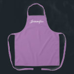 Tablier Chef Personnalisé Lavender Purple Script Femme<br><div class="desc">Montrez votre style tout en cuisine avec cette Lavande violet de femme Script Personnalisé Chef Apron. Le nom est conçu dans un élégant script blanc centré sur l'avant du tablier violet pastel massif. Idéal pour protéger les vêtements contre les taches et les déversements pendant la cuisine. Disponible en différentes couleurs....</div>