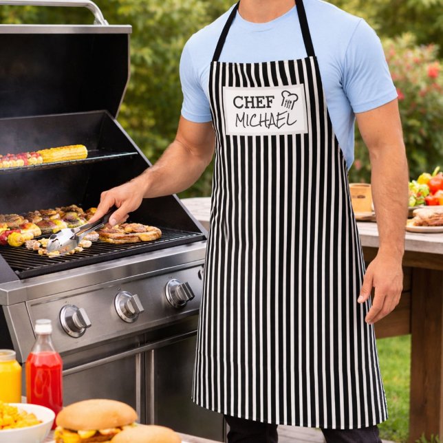 Tablier Chef Personnalisé Moderne Sur Mesure Rayures Noire (Créateur téléchargé)