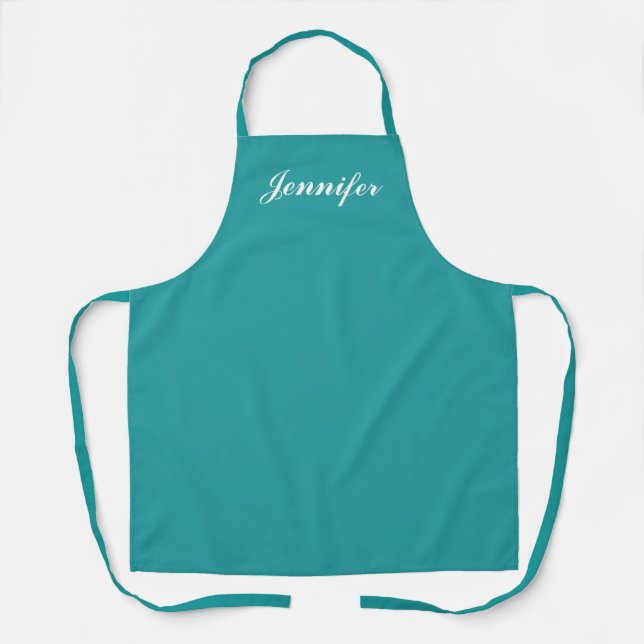Tablier Chef Personnalisé Turquoise Script Turquoise fémin (Recto)