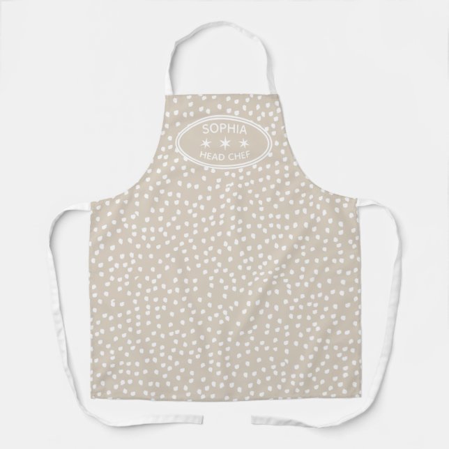Tablier Chef personnel moderne Boho beige à pois (Recto)