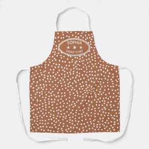 Tablier Chef personnel moderne Boho marron à pois