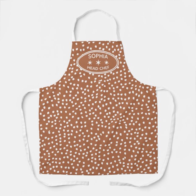 Tablier Chef personnel moderne Boho marron à pois (Recto)