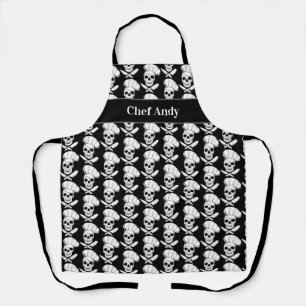 Tablier Chef Pirate Skuls et couteaux Noir et Blanc