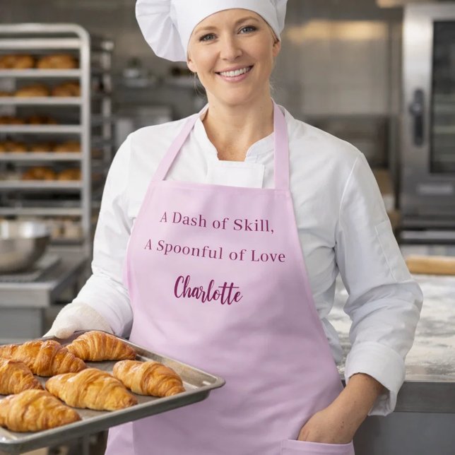 Tablier Chef script cuisine habileté slogan d'amour rose (Créateur téléchargé)