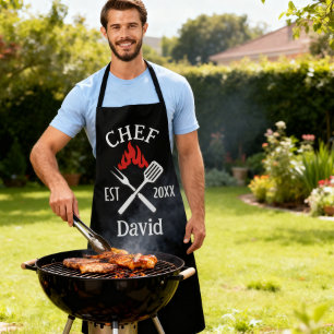 Tablier Chef Simple Moderne Nom Personnalisé BBQ Adulte