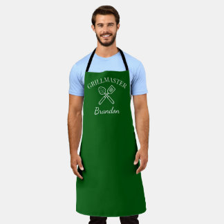 Tablier Chef vert élégant masculin Nom Grillmaster moderne