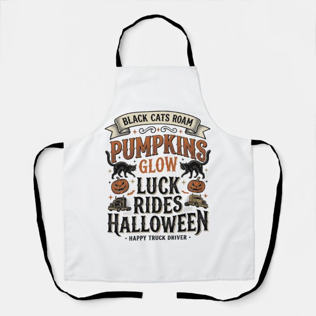 Tablier Chemise de chauffeur de camion Halloween avec chat (Recto)
