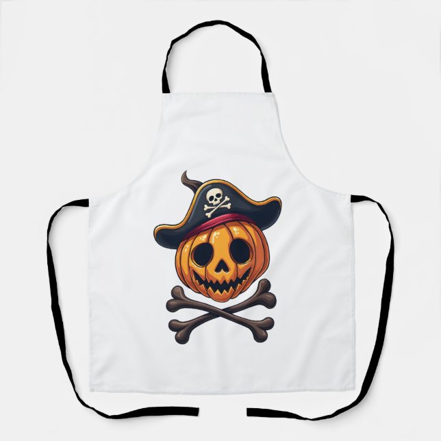 Tablier Chemise de crâne de Halloween Pirate Citrouille (Recto)