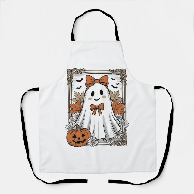Tablier Chemise de fantôme Halloween mignonne gravure vint (Recto)